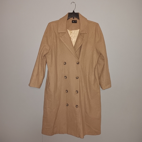 Alia women's double breasted pea coat size 14 tan with pockets - Picture 1 of 6
